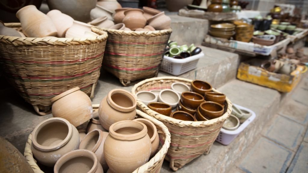 Pots and baskets in Bhujodi markets 